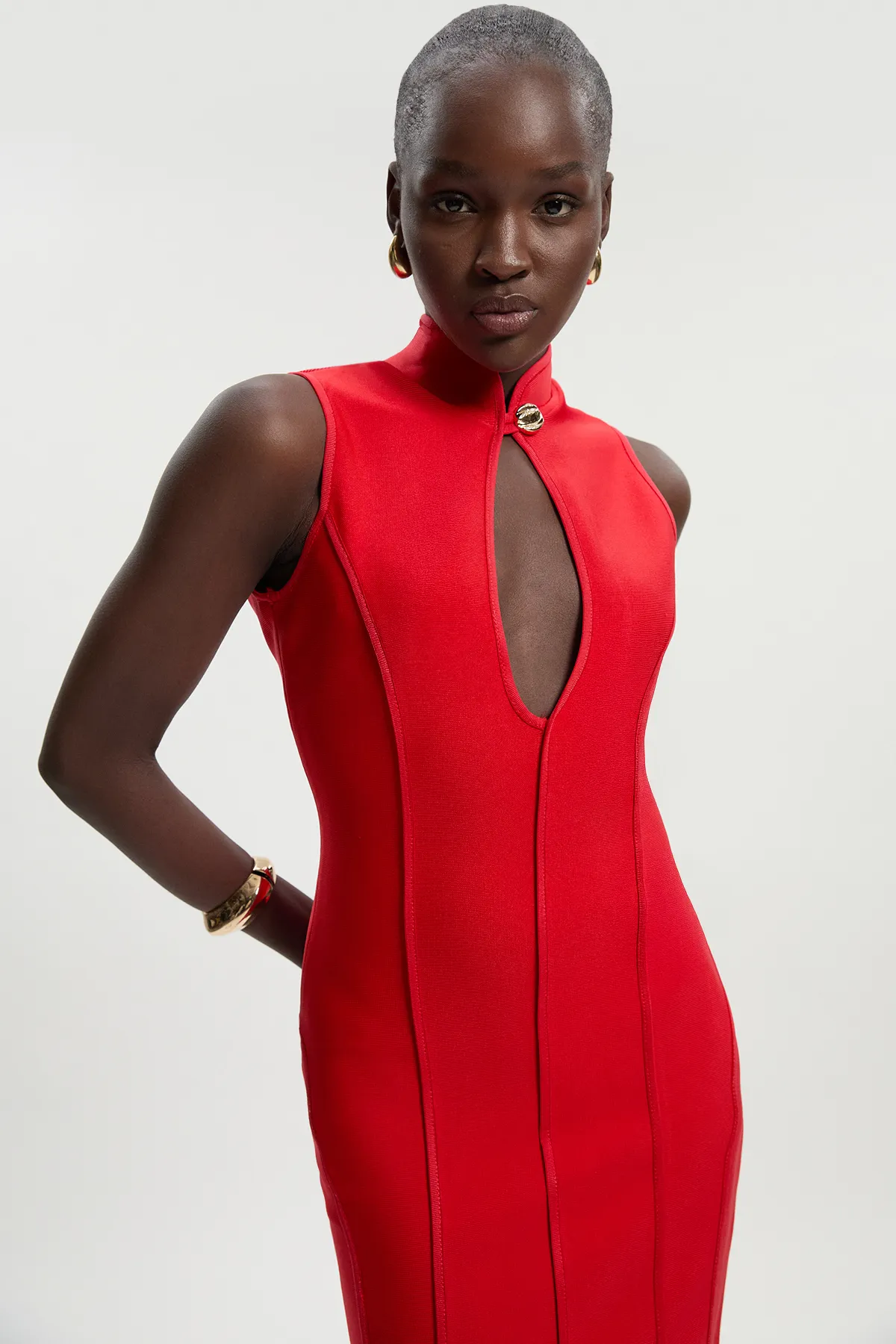 Petite Figure Form Bandage Sleeveless Pencil Knit Maxi Dress BKK25729