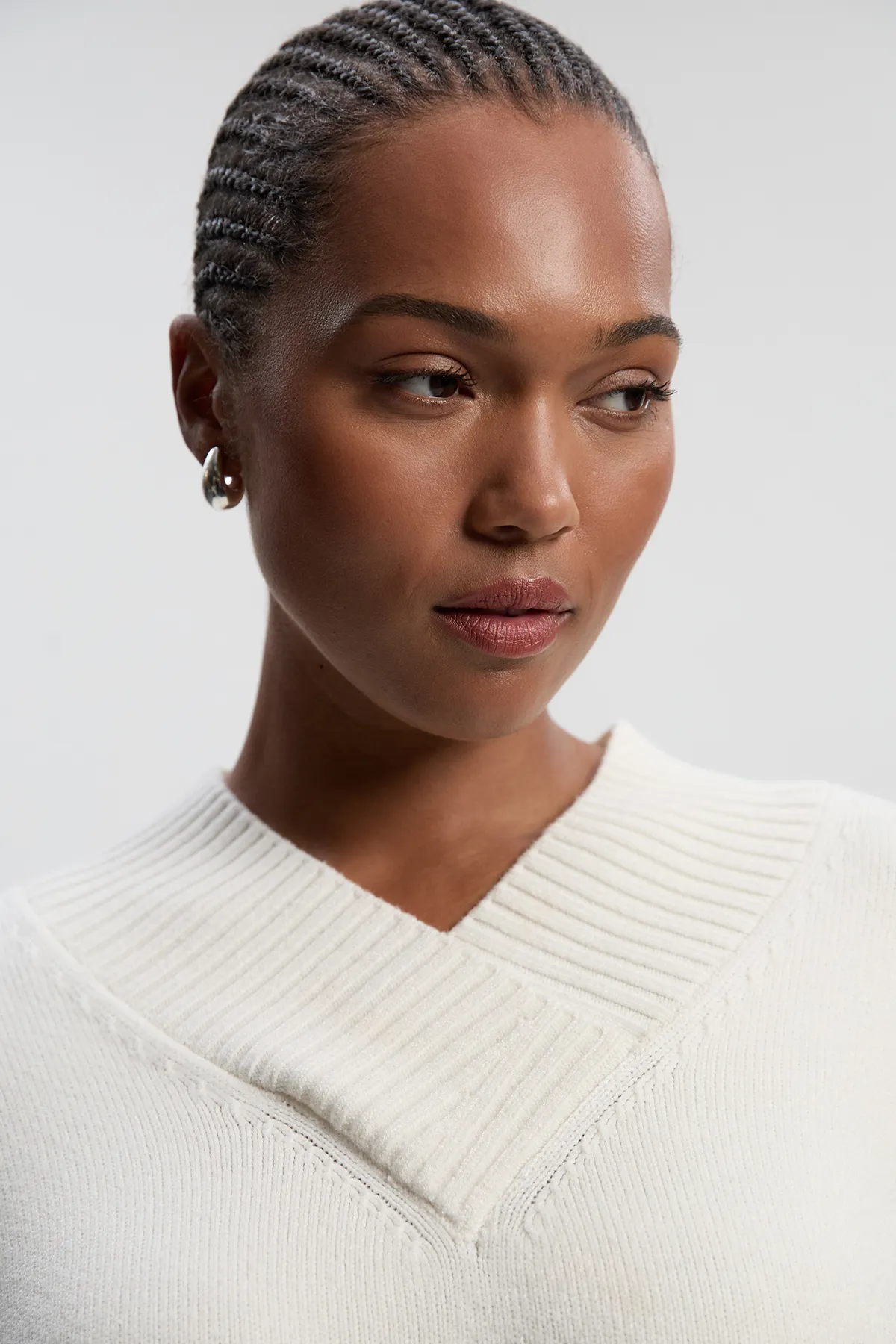 Plus Size Stripe V Neck Split Hem Knitted Jumper BKK25734