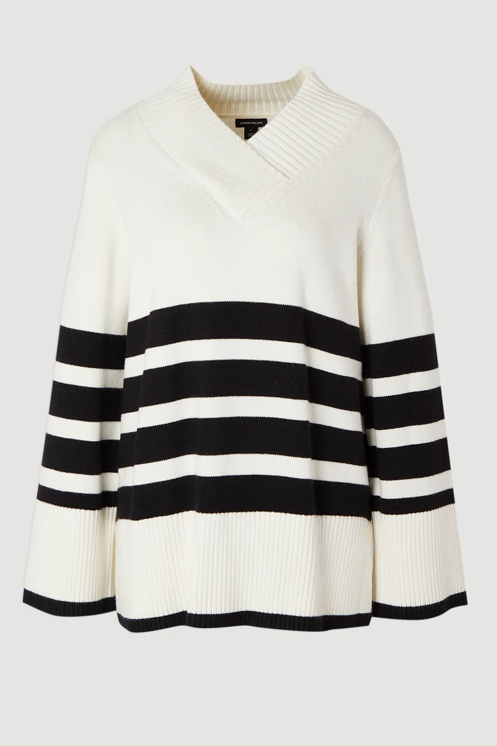 Stripe V Neck Split Hem Knitted Sweater BKK25738