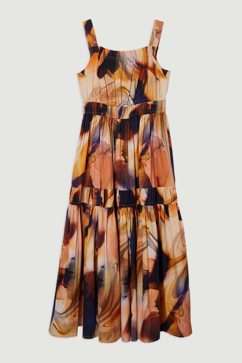 Petite Shirred Cotton Tiered Printed Woven Maxi Dress BKK25748