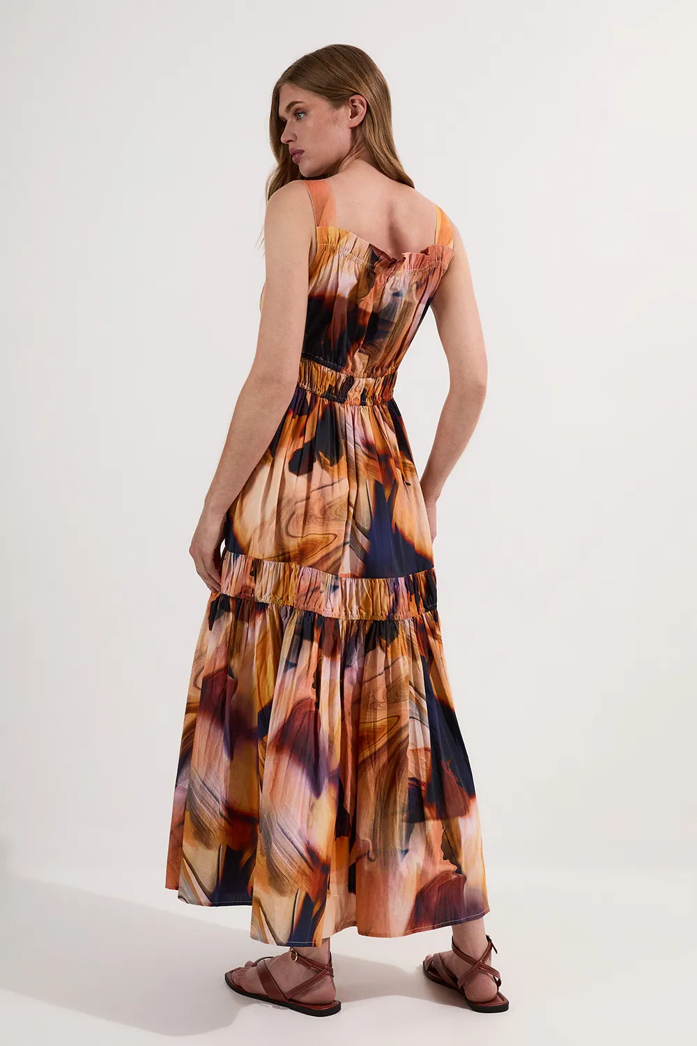 Petite Shirred Cotton Tiered Printed Woven Maxi Dress BKK25748