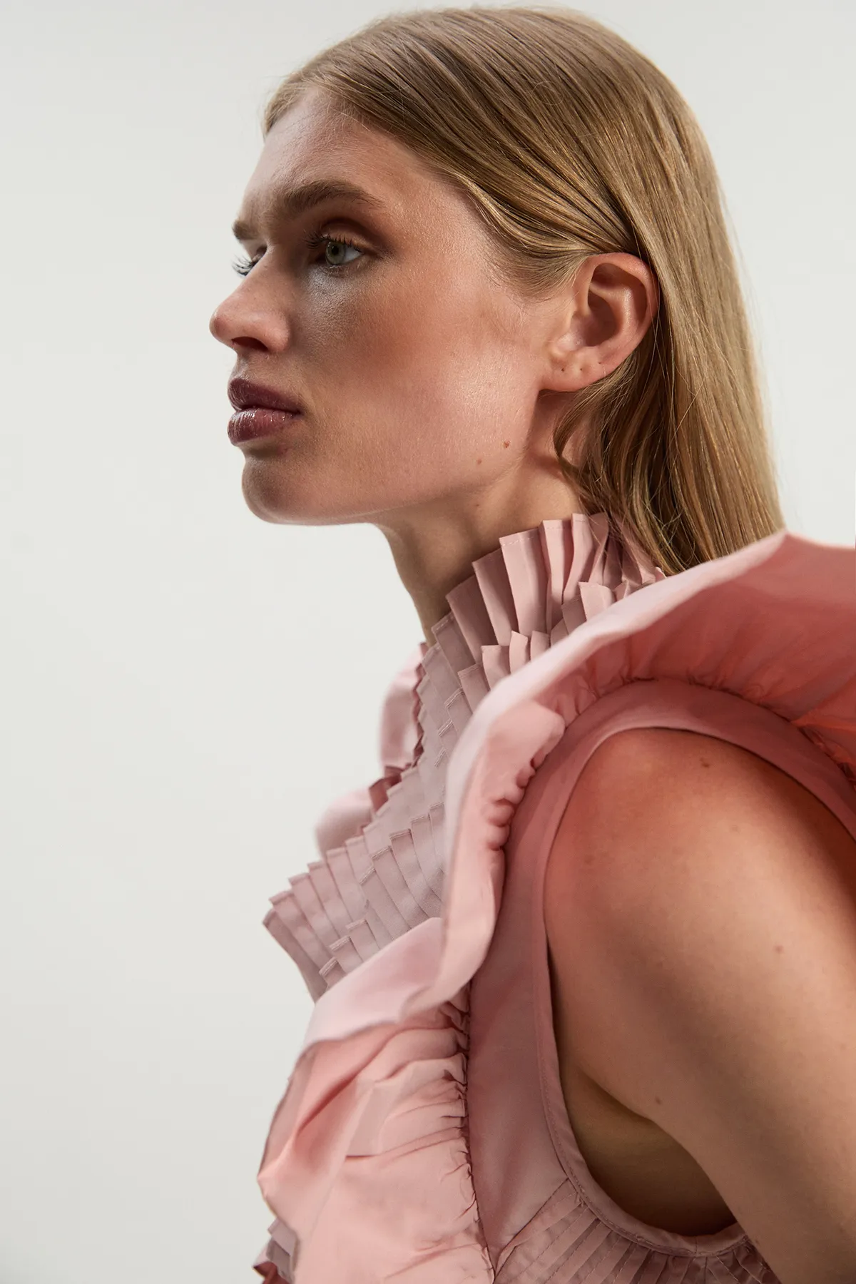 Petite Pleated Ruffle Sleeve Woven Top BKK25812