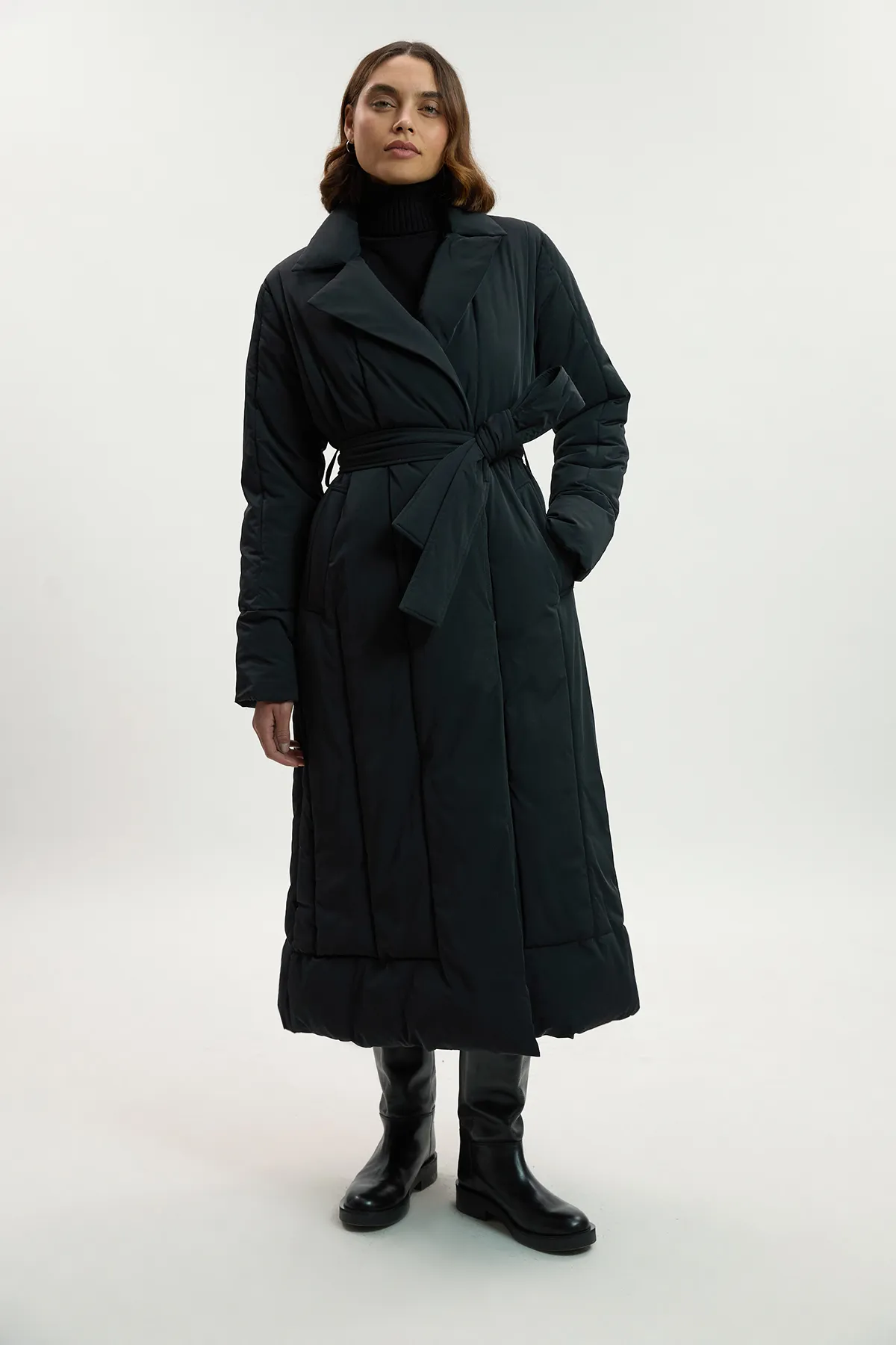 Petite Clean Padded Belted Midi Coat BKK25827