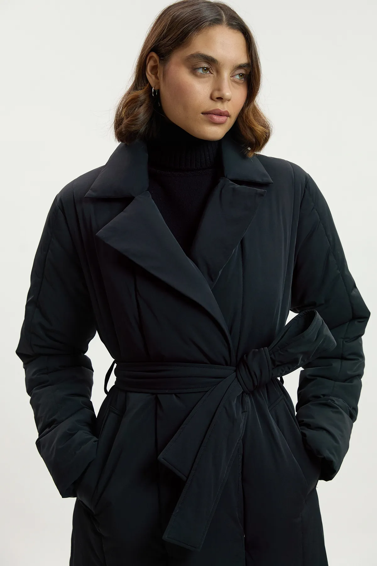 Petite Clean Padded Belted Midi Coat BKK25827