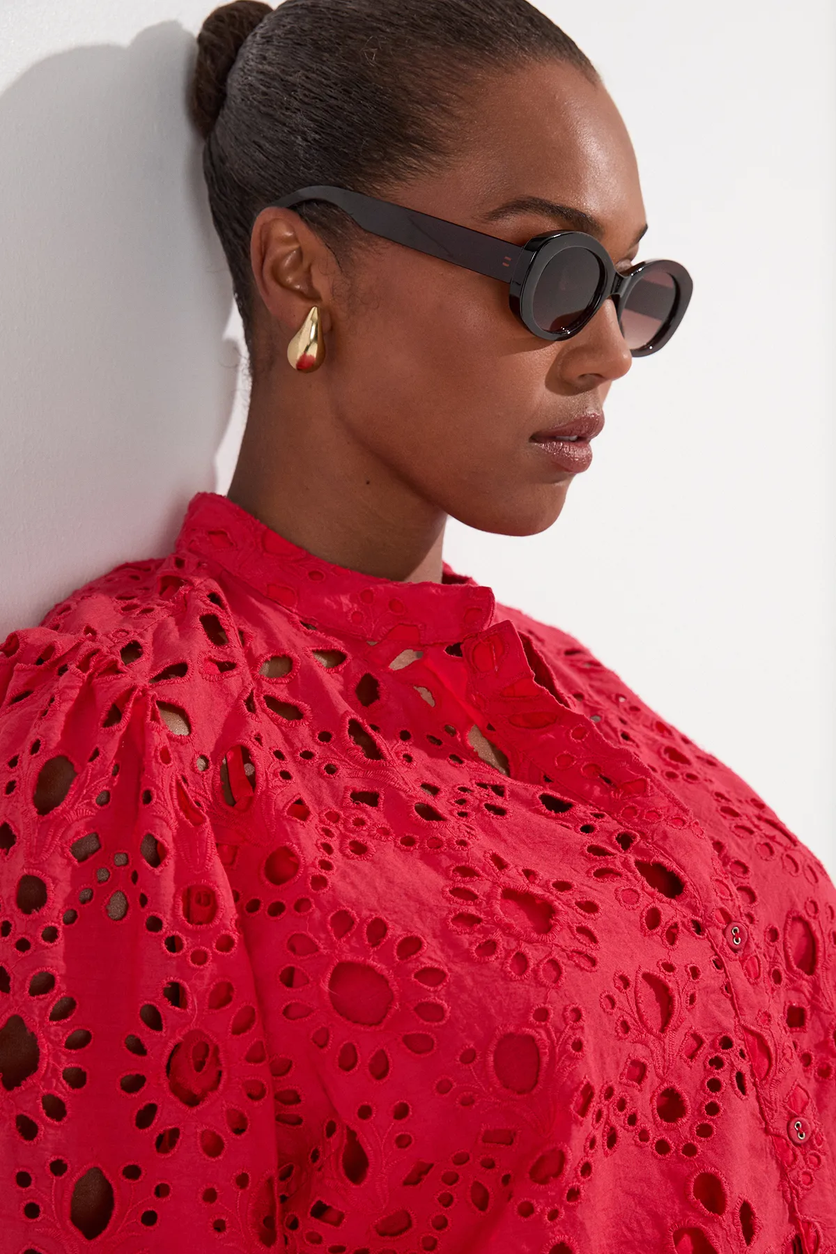 Plus Size Cotton Broderie Woven Short Sleeve Blouse BKK25842