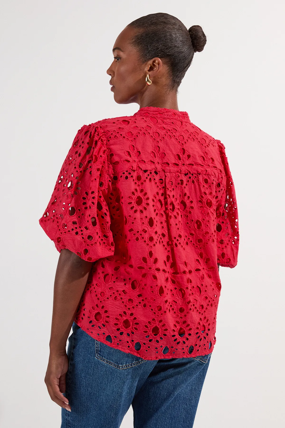 Plus Size Cotton Broderie Woven Short Sleeve Blouse BKK25842 5 Plus Size Cotton Broderie Woven Short Sleeve Blouse BKK25842