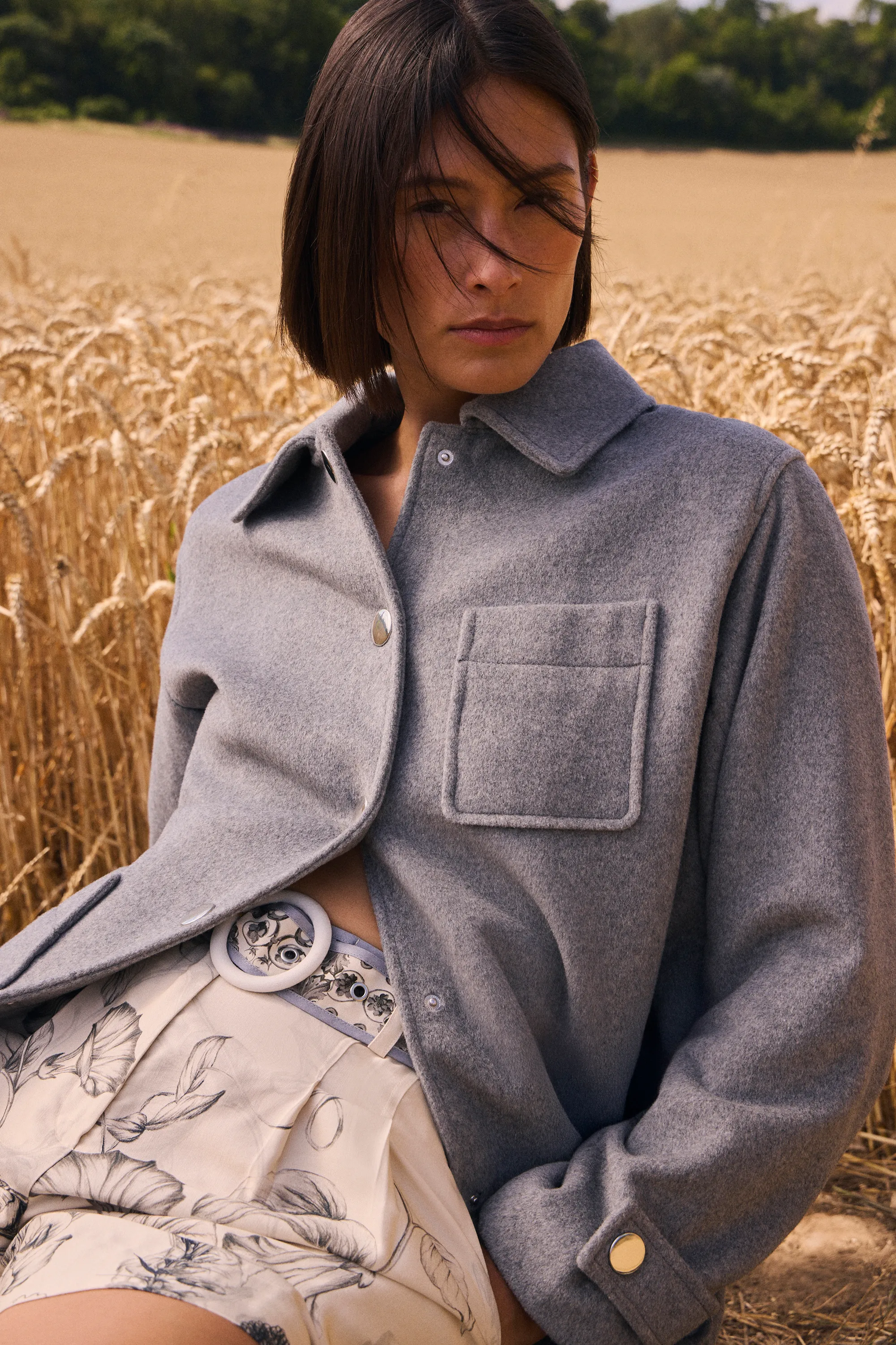 Viscose Linen Scenic Placed Print Short With Belt BKK25876