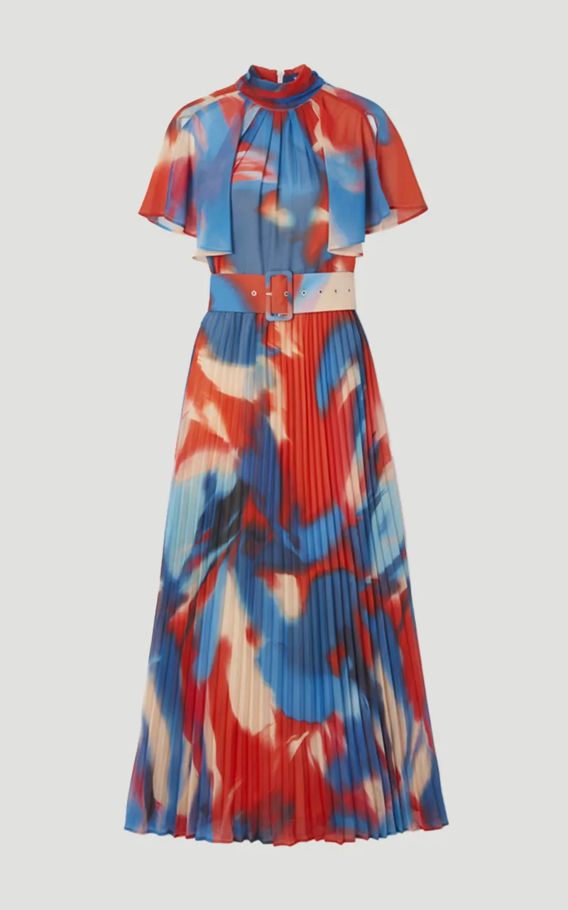 Georgette Tie Neck Blur Print Woven Midi Dress BKK21012 4 Georgette Tie Neck Blur Print Woven Midi Dress BKK21012