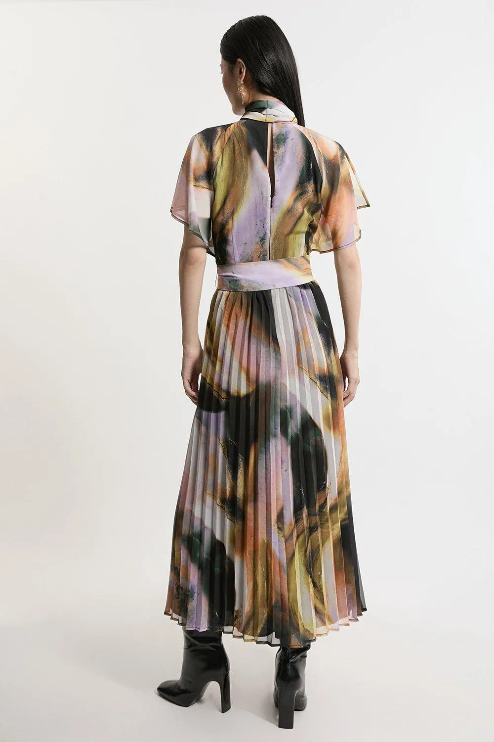 Georgette Tie Neck Blur Print Woven Midi Dress BKK21012 6 Georgette Tie Neck Blur Print Woven Midi Dress BKK21012