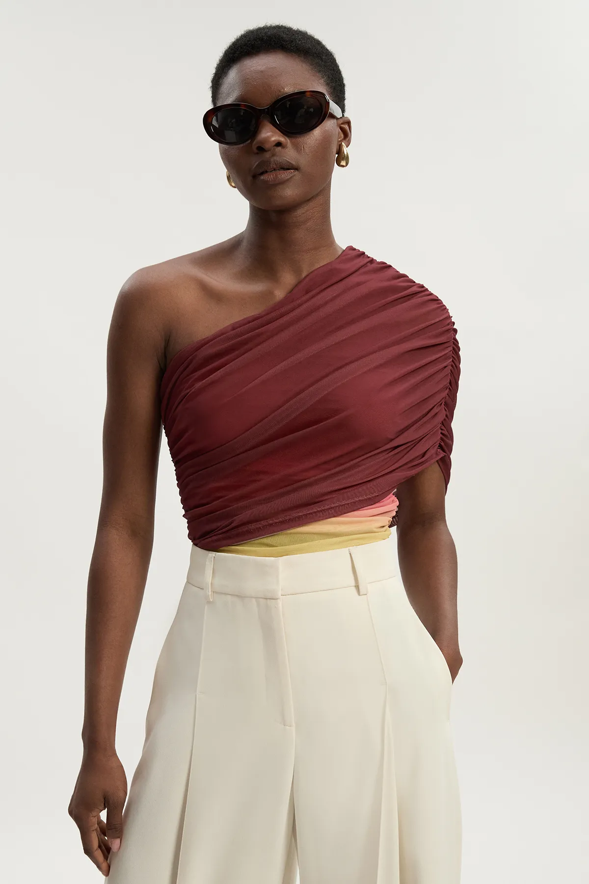 Ombre One Shoulder Mesh Jersey Bodysuit BKK25892