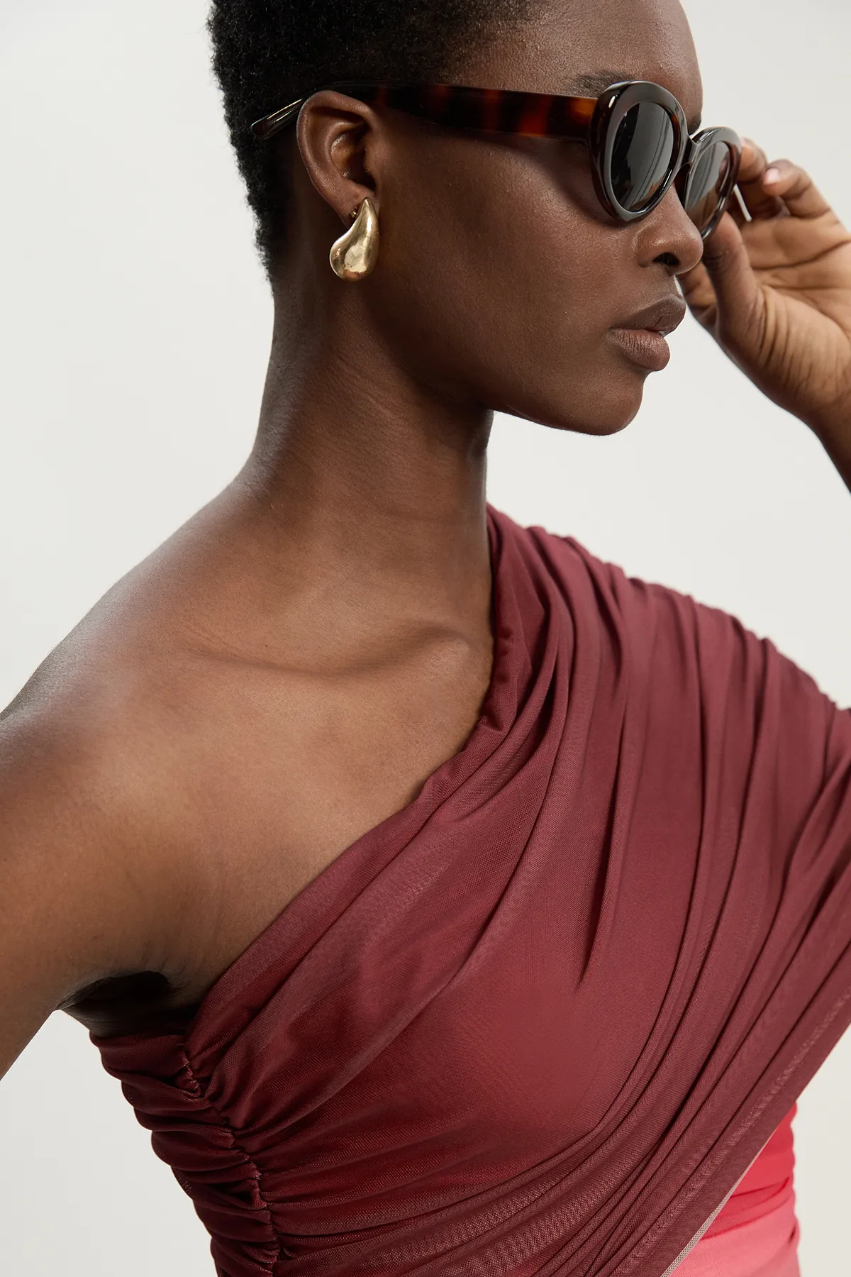 Ombre One Shoulder Mesh Jersey Bodysuit BKK25892