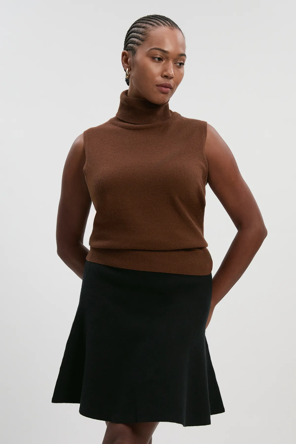 Plus Size Compact Wool Look Knit Flippy Mini Skirt BKK25929