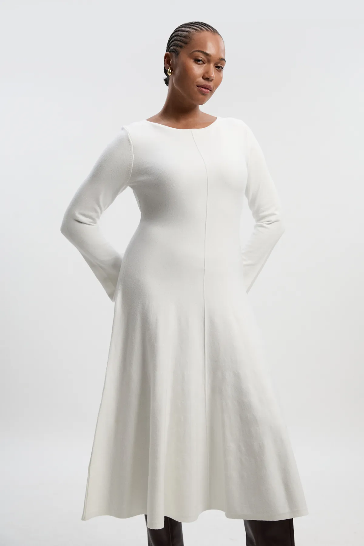 Lydia Millen Plus Size Compact Knit Wool Look Full Skirt Midi Dress BKK25931