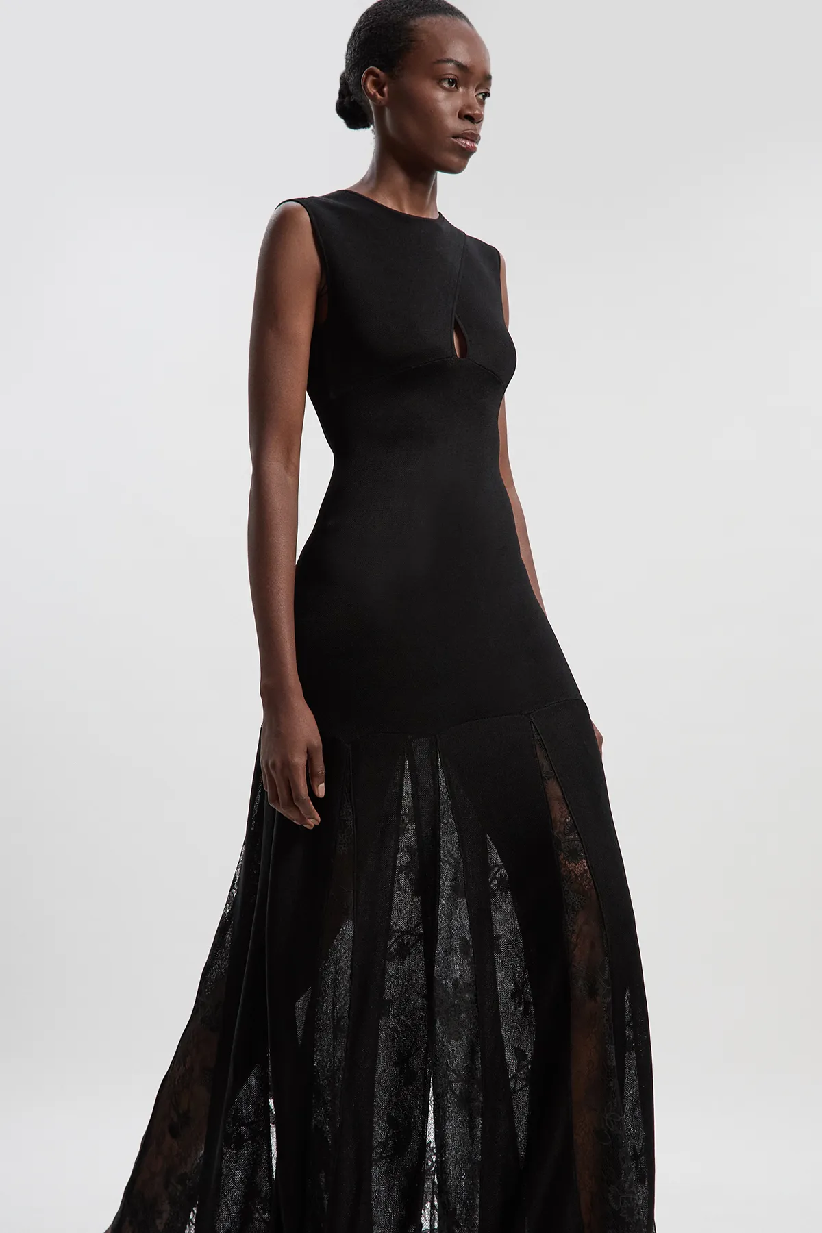 Petite Viscose Blend Slinky Sheer Lace Detail Knit Maxi Dress BKK25939