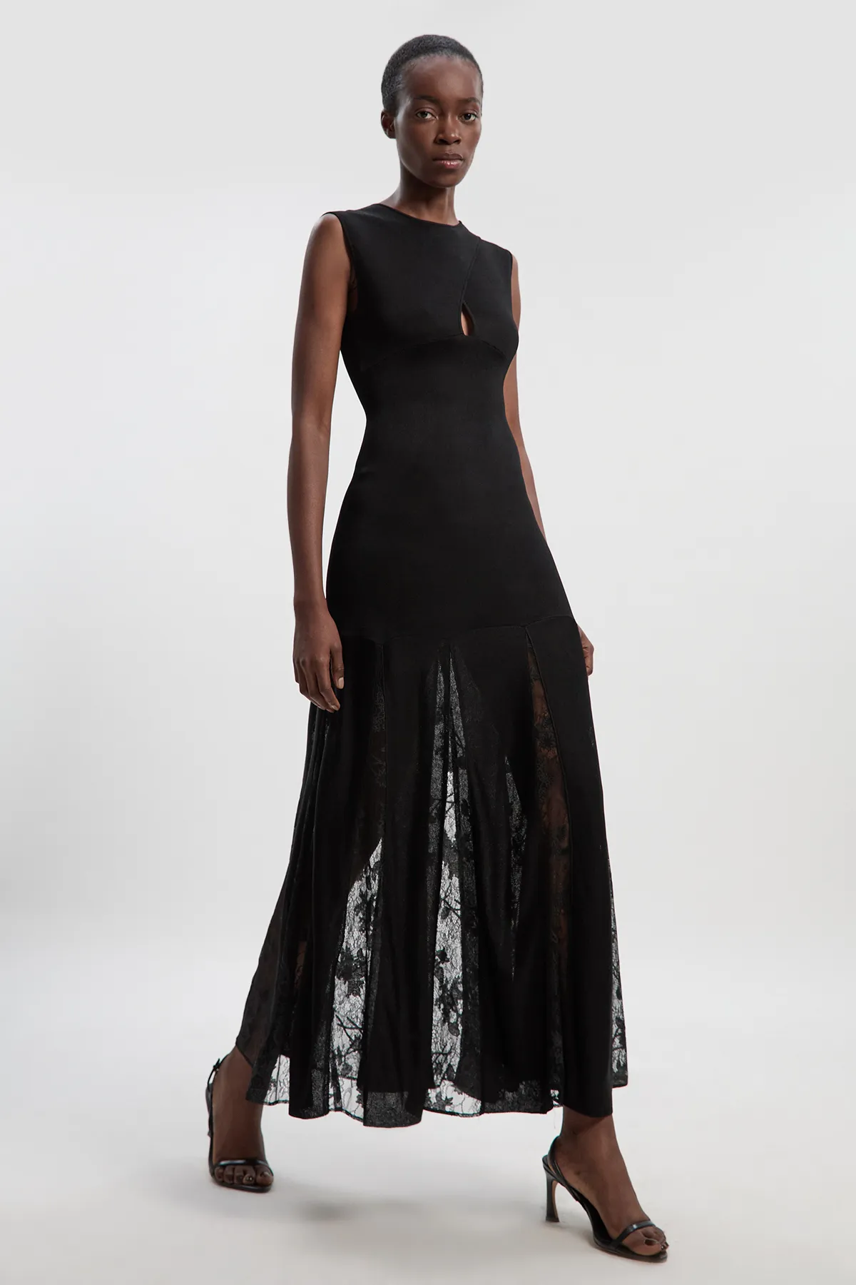 Petite Viscose Blend Slinky Sheer Lace Detail Knit Maxi Dress BKK25939