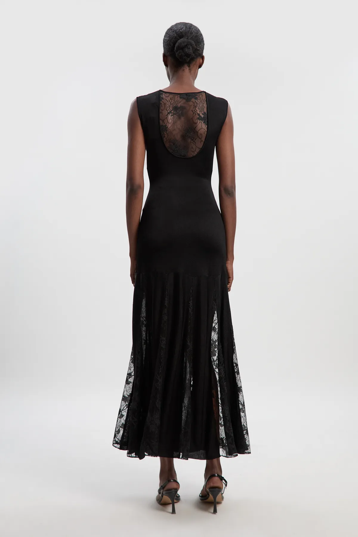 Petite Viscose Blend Slinky Sheer Lace Detail Knit Maxi Dress BKK25939