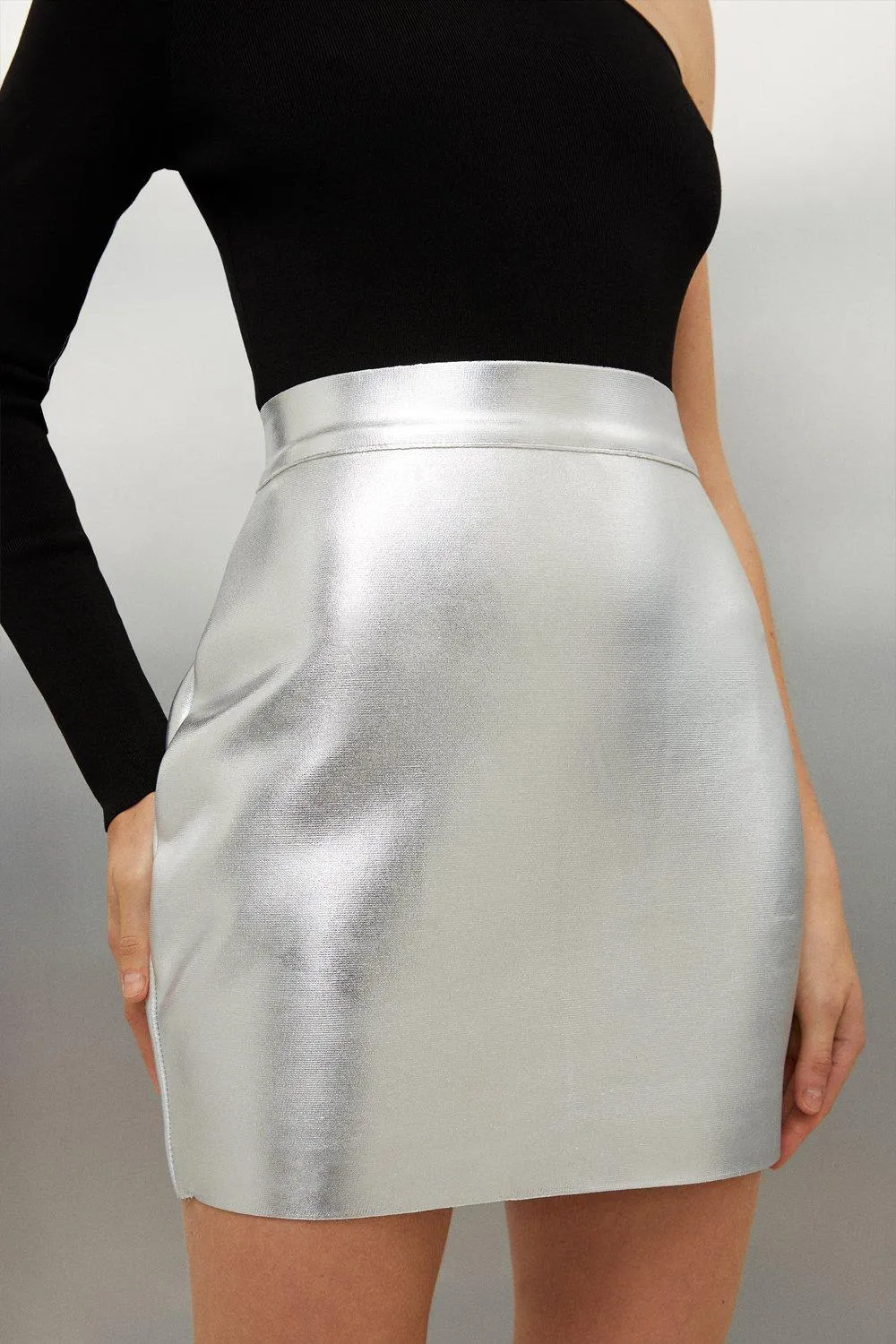 Figure Form Bandage Foiled Knit Mini Skirt BKK14807