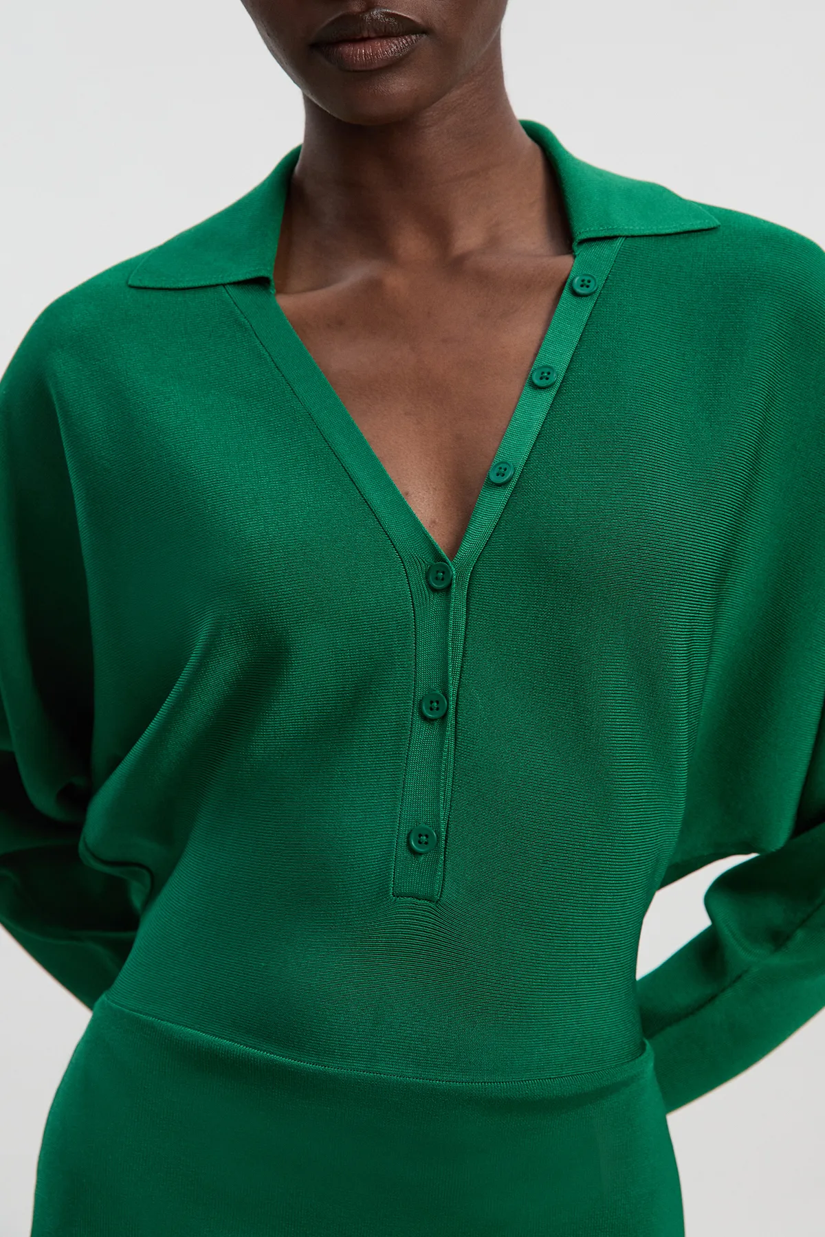 Petite Viscose Blend Slinky Batwing Button Neck Knit Midi Dress BKK25942