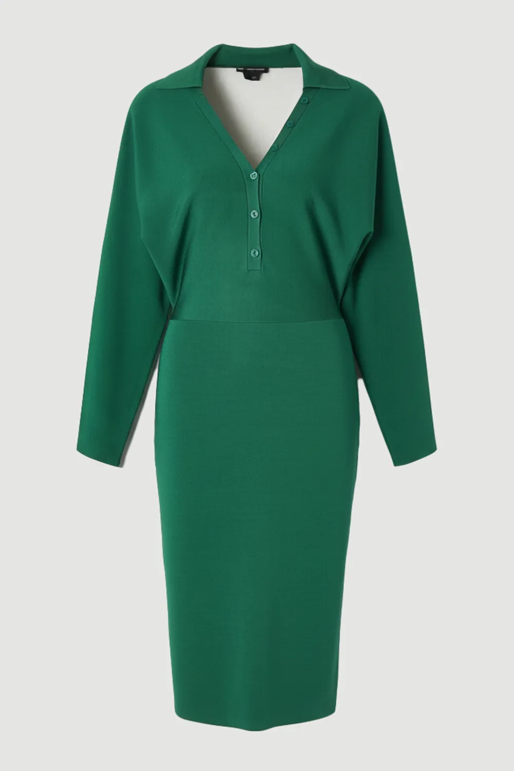 Petite Viscose Blend Slinky Batwing Button Neck Knit Midi Dress BKK25942