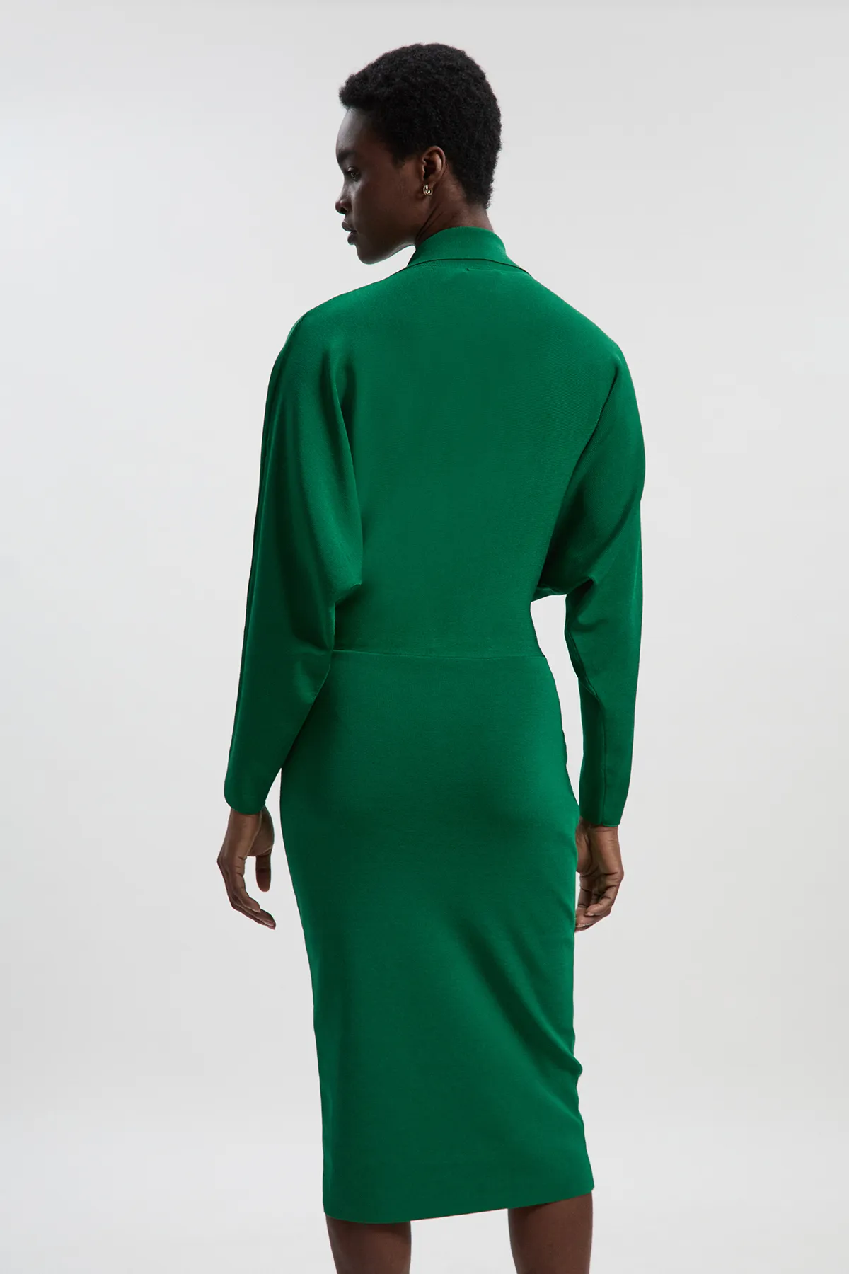 Petite Viscose Blend Slinky Batwing Button Neck Knit Midi Dress BKK25942