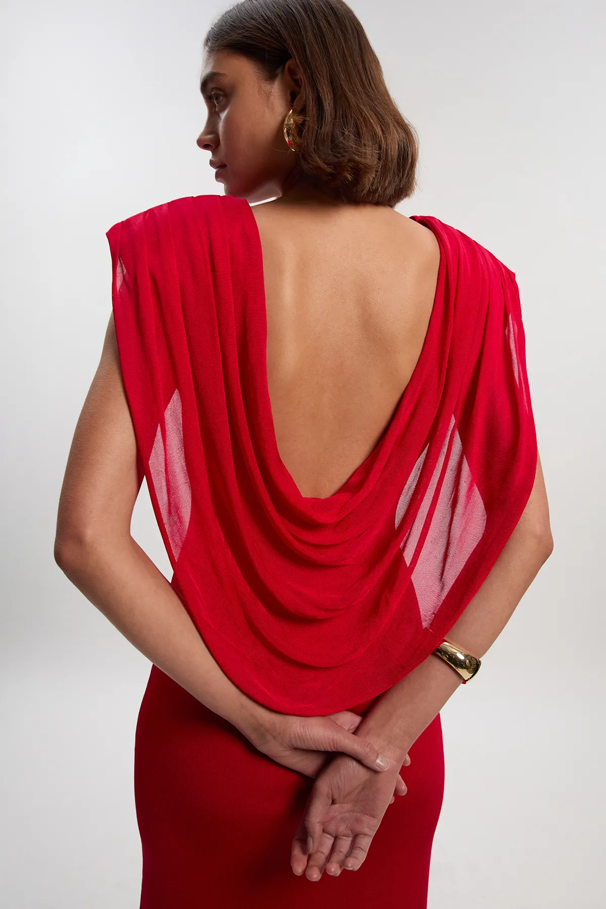 Petite Viscose Blend Slinky Drape Plunge Back Knit Maxi Dress BKK25944