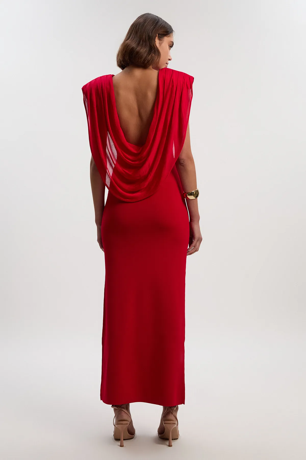 Petite Viscose Blend Slinky Drape Plunge Back Knit Maxi Dress BKK25944