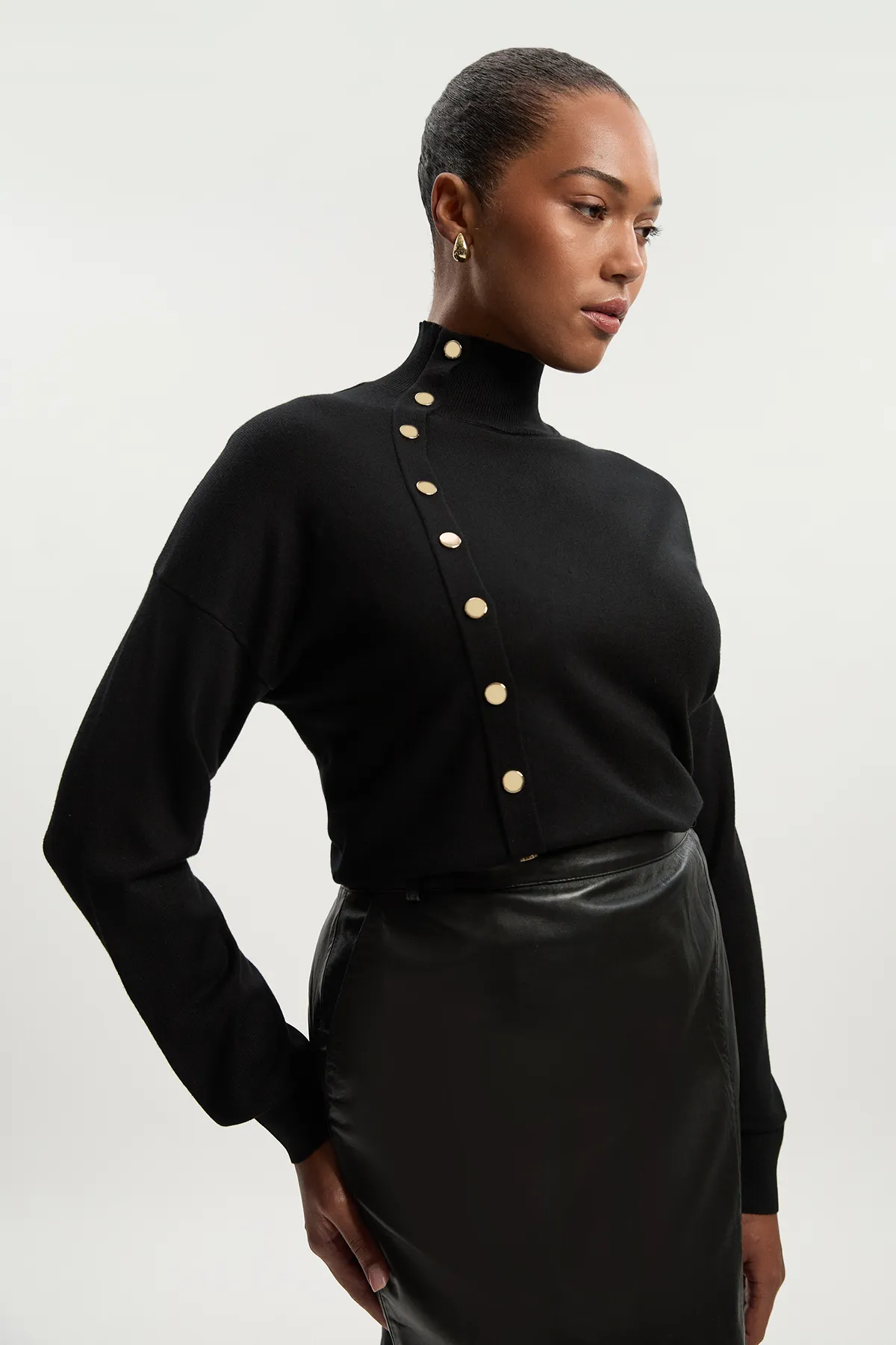 Plus Size Viscose Blend Popper Detail Knit Jumper BKK25948