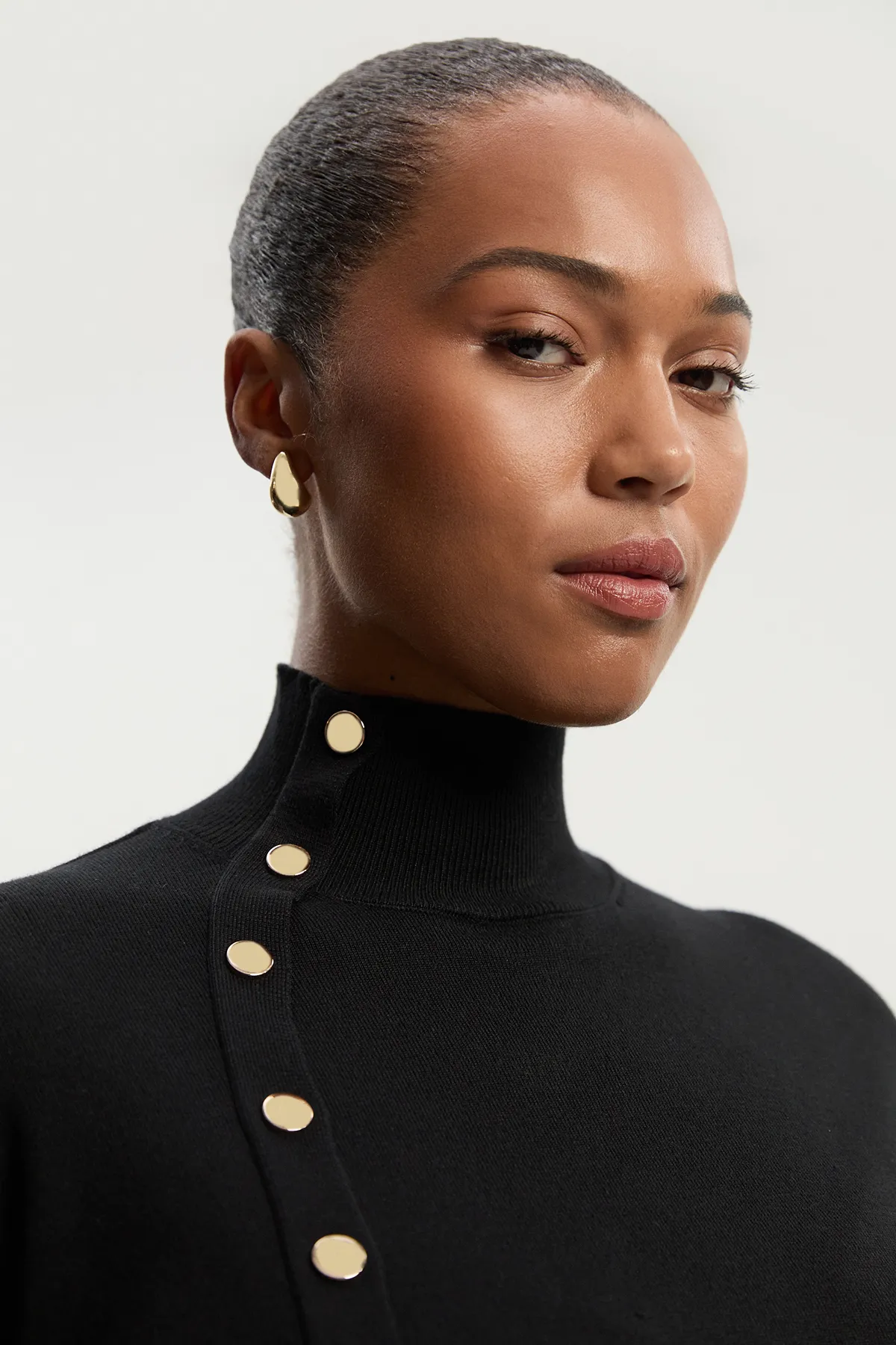 Plus Size Viscose Blend Popper Detail Knit Jumper BKK25948