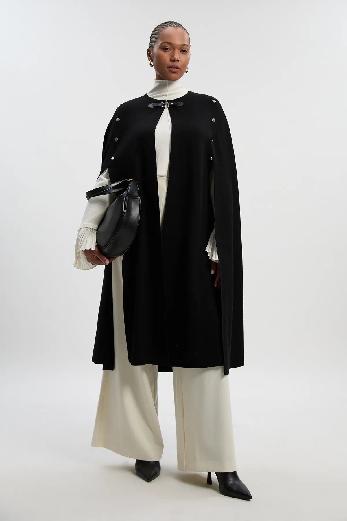 Plus Size Viscose Blend Military Knit Longline Cape BKK25951