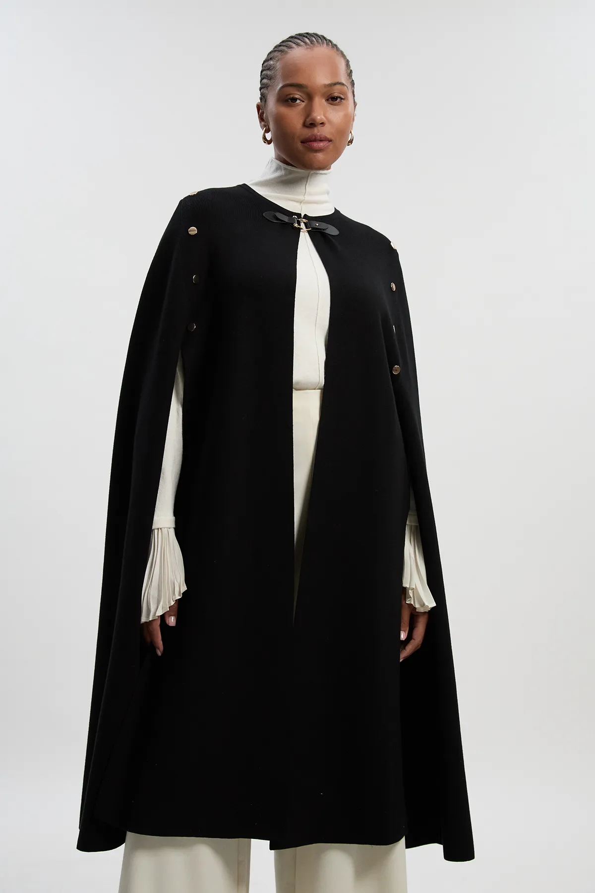 Plus Size Viscose Blend Military Knit Longline Cape BKK25951