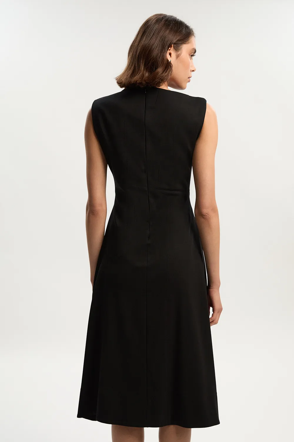 Premium Ponte Sleeveless Asymmetric Front Tailored Midi Dress BKK25958 5 Premium Ponte Sleeveless Asymmetric Front Tailored Midi Dress BKK25958