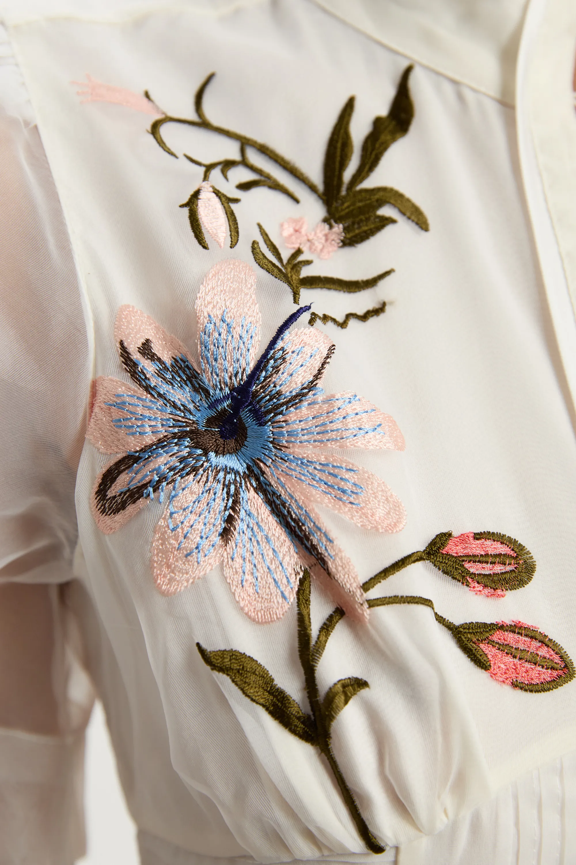 Botanical Embroidery Organdie Angel Sleeve Midi Dress BKK25966