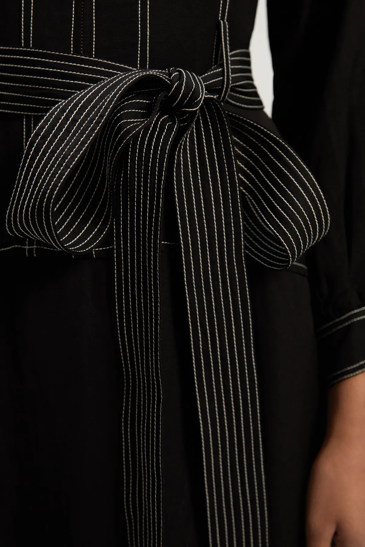 Premium Linen Twill Topstitch Woven Maxi Dress BKK25967