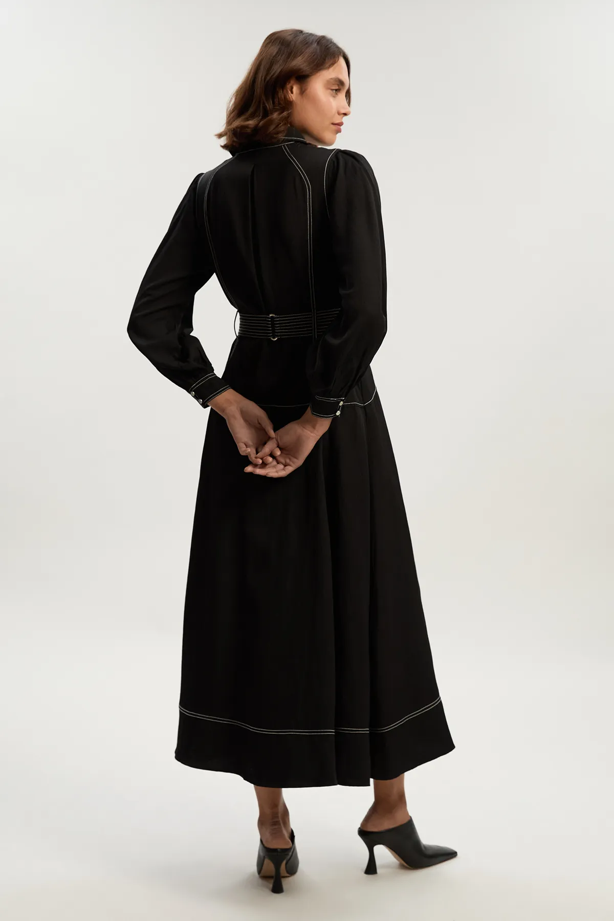 Premium Linen Twill Topstitch Woven Maxi Dress BKK25967 6 Premium Linen Twill Topstitch Woven Maxi Dress BKK25967