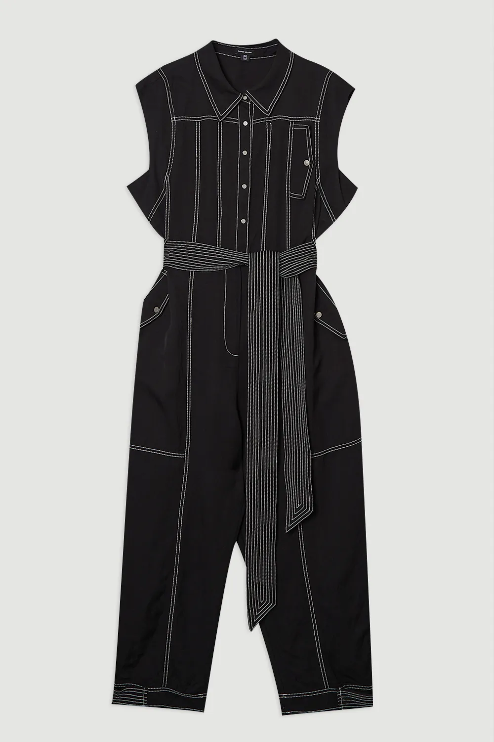 Premium Linen Twill Topstitch Woven Jumpsuit BKK25969 4 Premium Linen Twill Topstitch Woven Jumpsuit BKK25969