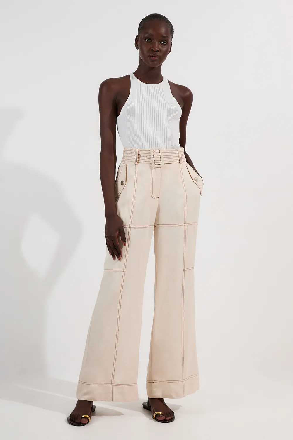 Premium Linen Twill Topstitch Woven Trouser BKK25970