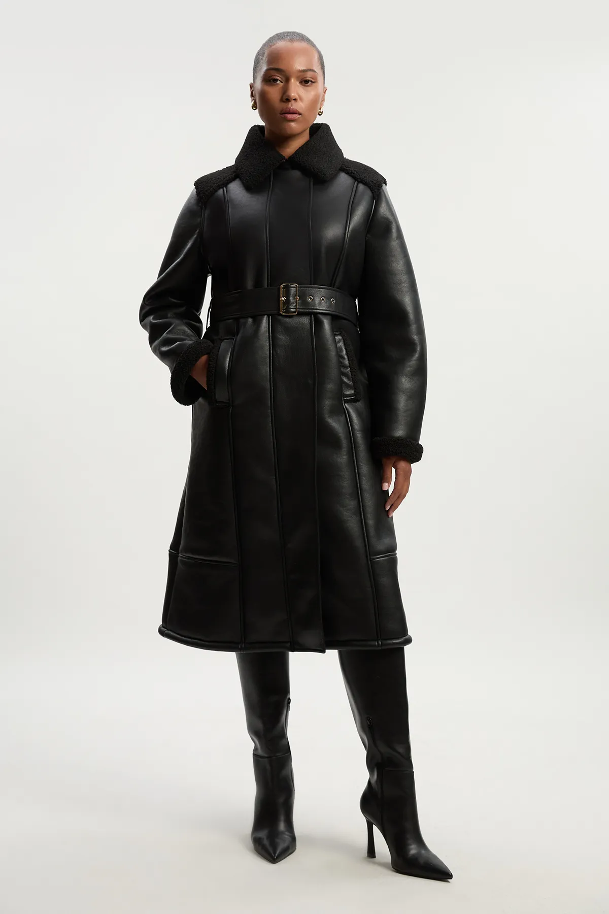 Plus Size Faux Fur Aviator Longline Coat BKK26006