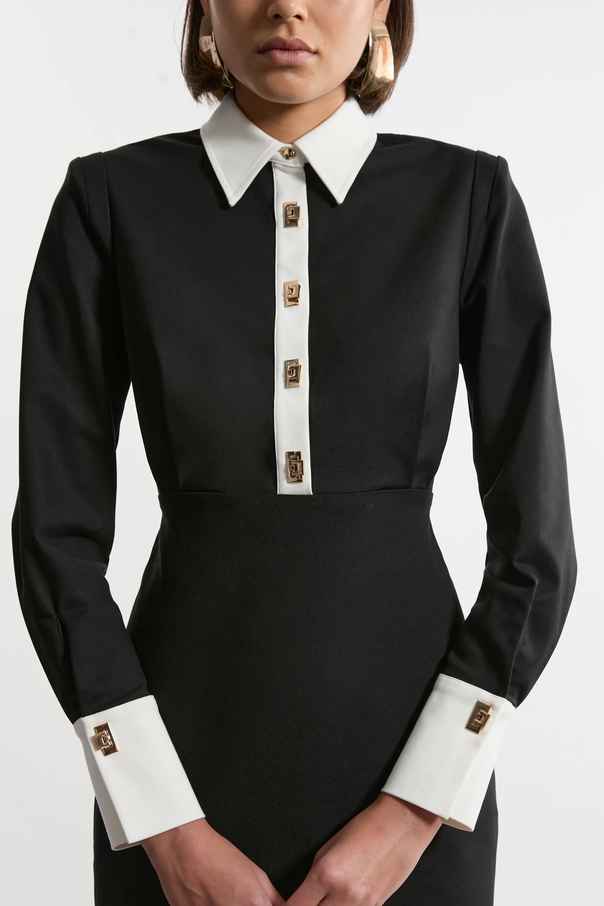 Petite Techno Cotton Woven Maxi Shirt Dress With Gold Clasps BKK26032 3 Petite Techno Cotton Woven Maxi Shirt Dress With Gold Clasps BKK26032