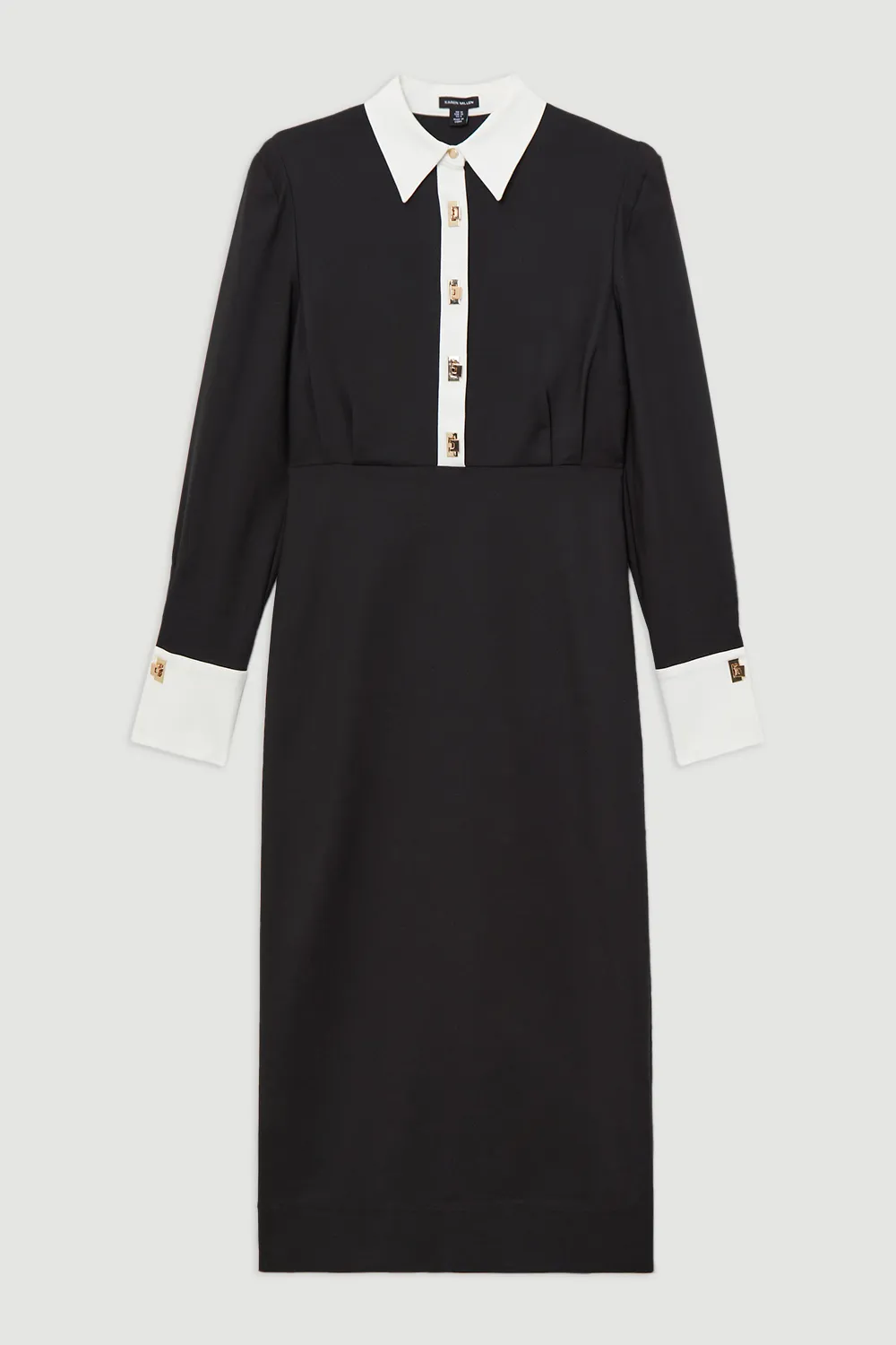 Petite Techno Cotton Woven Maxi Shirt Dress With Gold Clasps BKK26032 4 Petite Techno Cotton Woven Maxi Shirt Dress With Gold Clasps BKK26032