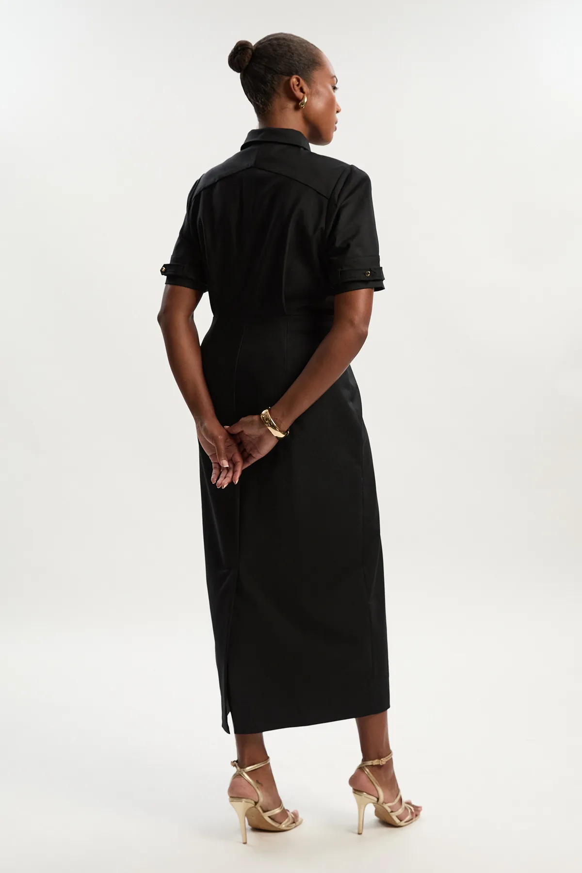 Plus Size Essential Techno Short Sleeve Woven Shirt Dress With Gold Hardware BKK26033 5 Plus Size Essential Techno Short Sleeve Woven Shirt Dress With Gold Hardware BKK26033