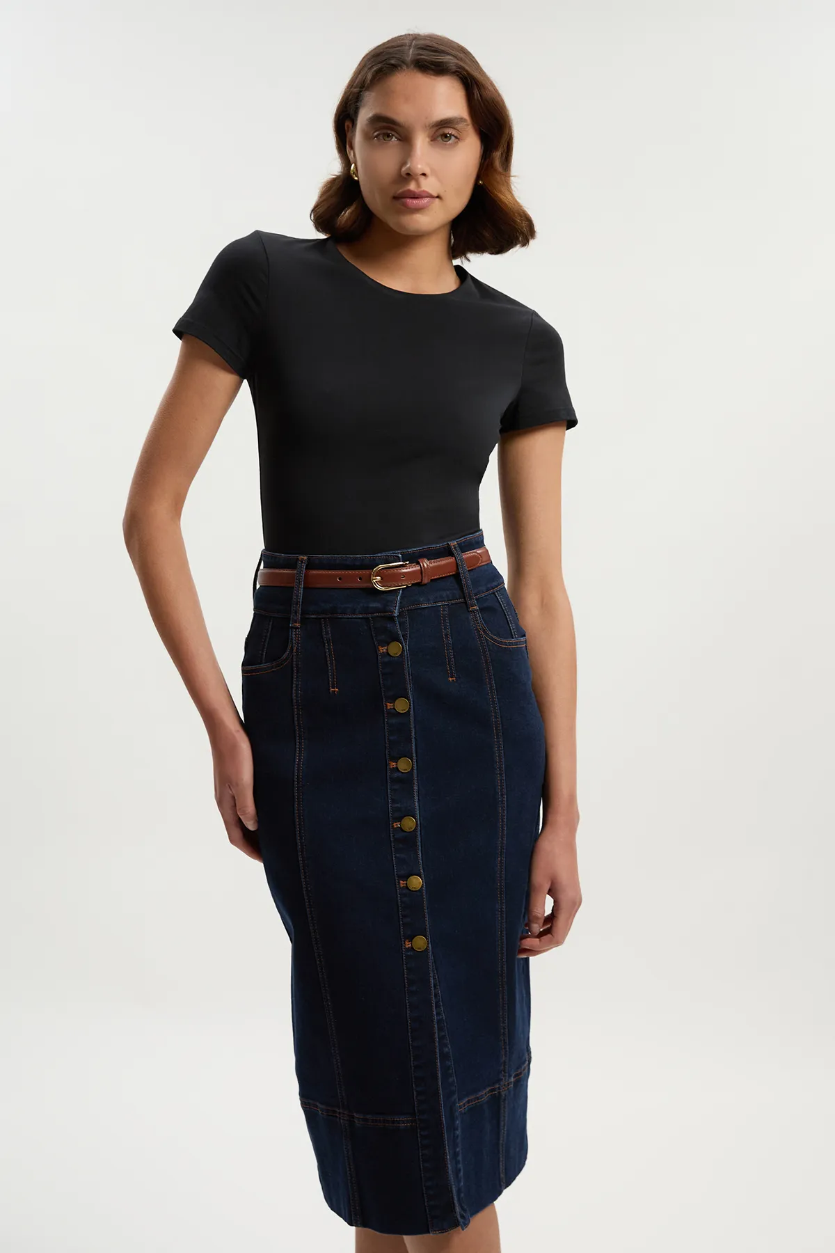 Petite Denim Corset Waist Detail Pencil Skirt BKK26060