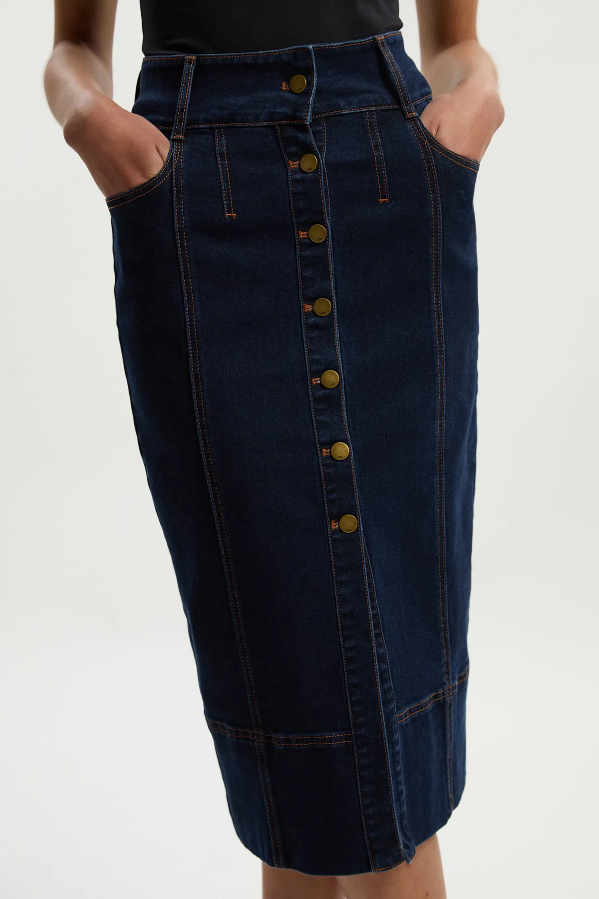 Petite Denim Corset Waist Detail Pencil Skirt BKK26060