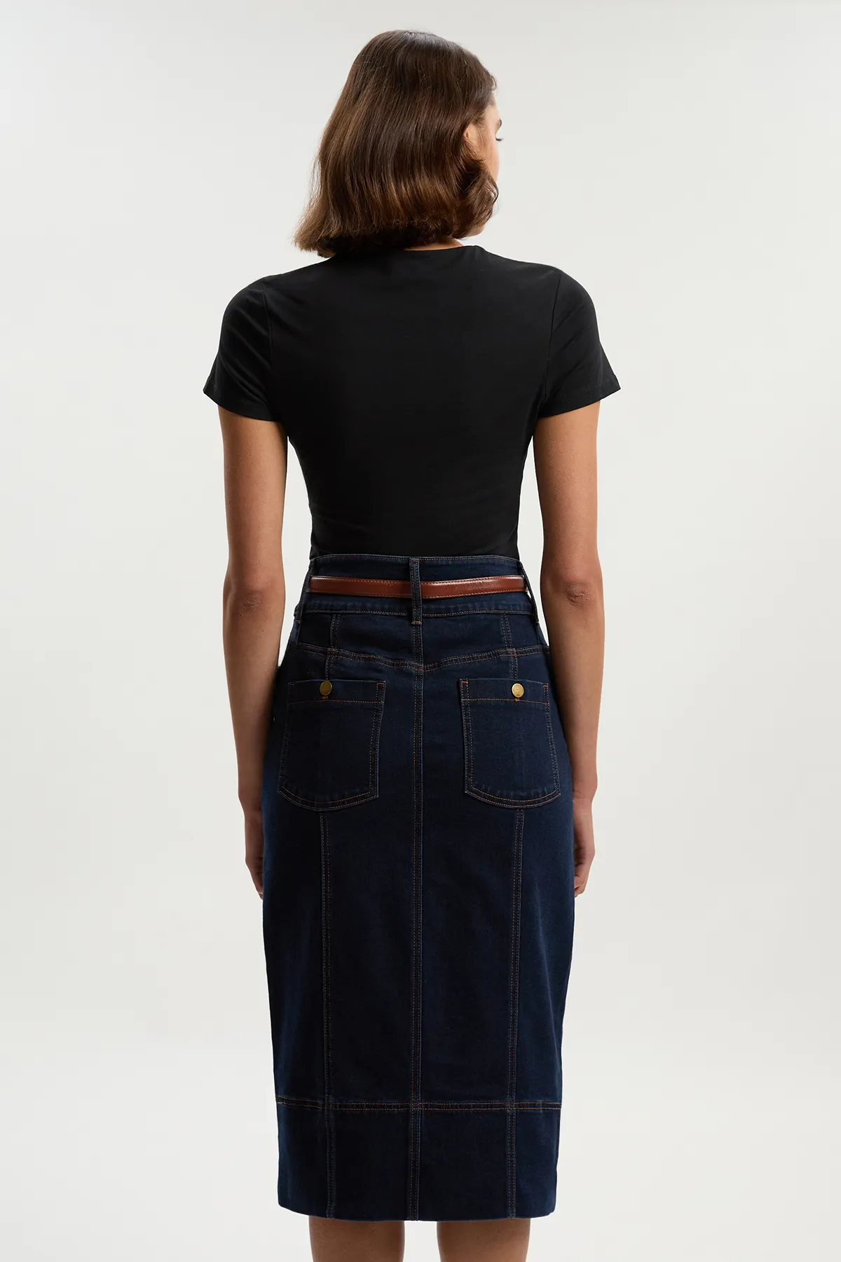 Petite Denim Corset Waist Detail Pencil Skirt BKK26060 4 Petite Denim Corset Waist Detail Pencil Skirt BKK26060