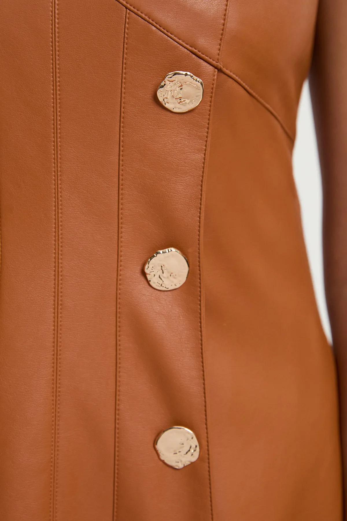 Faux Leather Button Detail Sleeveless Midi Dress BKK26078 3 Faux Leather Button Detail Sleeveless Midi Dress BKK26078