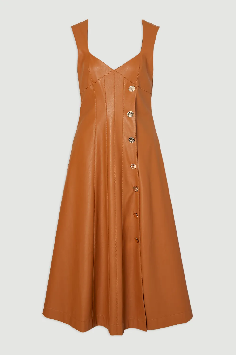 Faux Leather Button Detail Sleeveless Midi Dress BKK26078 4 Faux Leather Button Detail Sleeveless Midi Dress BKK26078