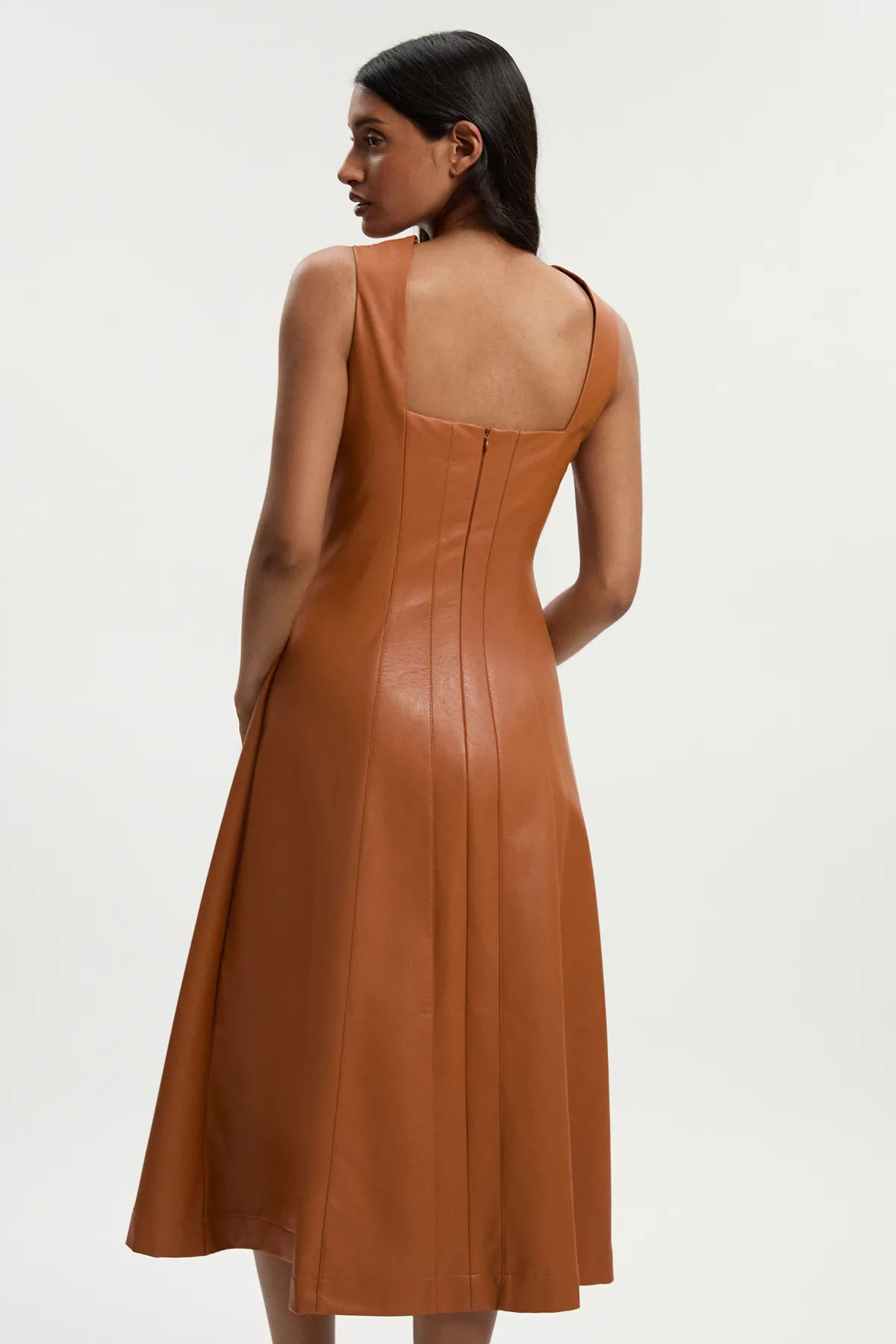 Faux Leather Button Detail Sleeveless Midi Dress BKK26078 5 Faux Leather Button Detail Sleeveless Midi Dress BKK26078