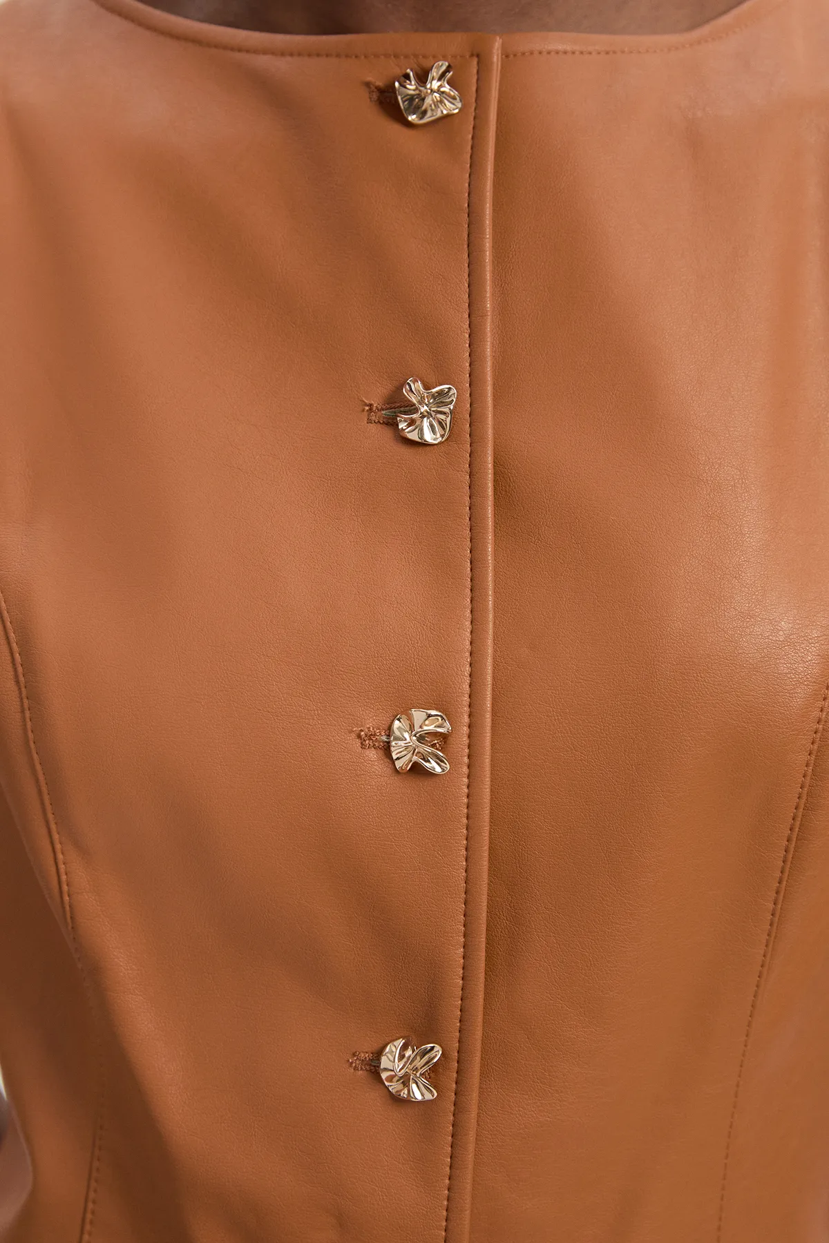 Petite Faux Leather Button Detail Midi Pencil Dress BKK26082 3 Petite Faux Leather Button Detail Midi Pencil Dress BKK26082