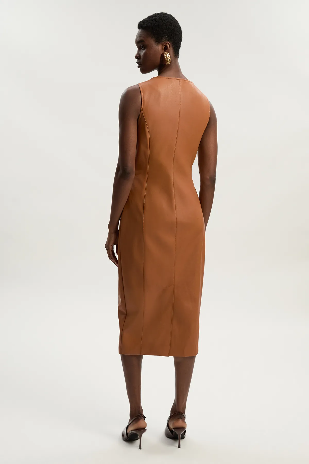 Petite Faux Leather Button Detail Midi Pencil Dress BKK26082 5 Petite Faux Leather Button Detail Midi Pencil Dress BKK26082