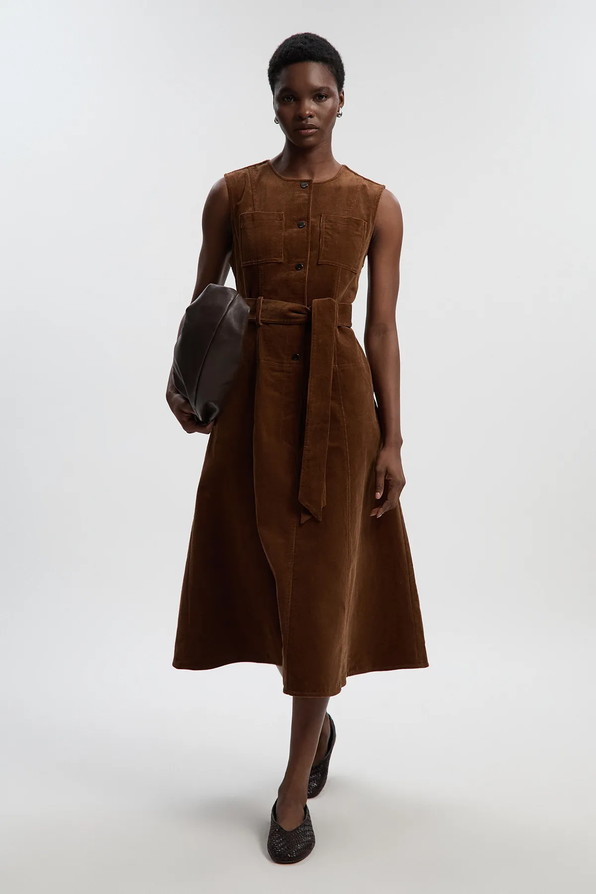 Petite Stretch Cord Belted Midi Dress BKK26089