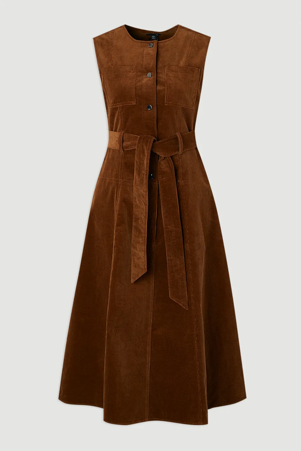 Petite Stretch Cord Belted Midi Dress BKK26089